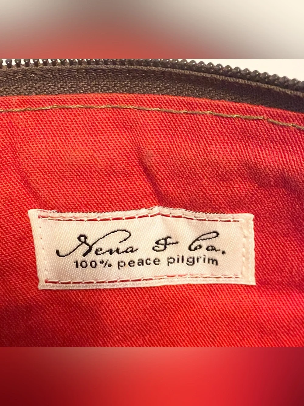Nena & Co Peace Pilgrim Pouch Leather Artisan Textile Bag Clutch Wristlet
